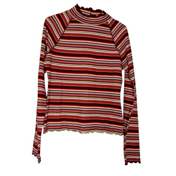 SO Goods For Life Y2K 90s Women's L Striped High Neck Ribbed Long Sleeve Top - Picture 2 of 8